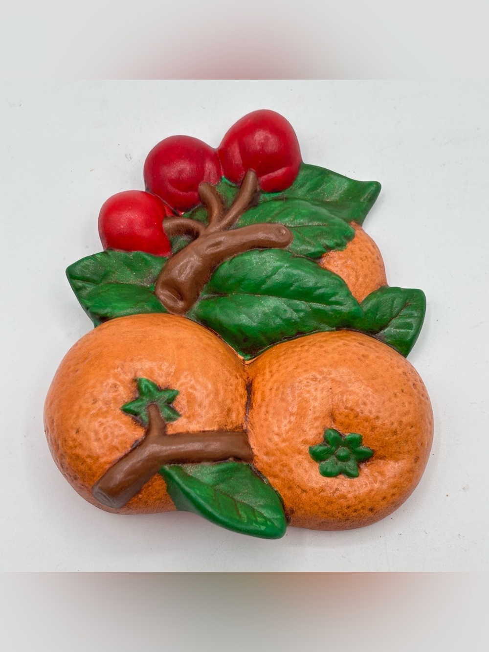 Vintage Chalkware Orange Cherry Wall Plaque Retro Kitchen Decor Fruit Handmade